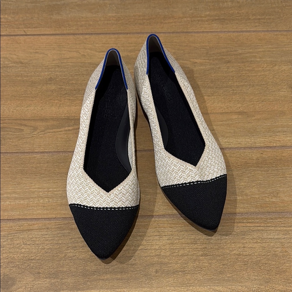 Rothy's Pointed Toe Tuxedo Flats in Cream and Black size 11